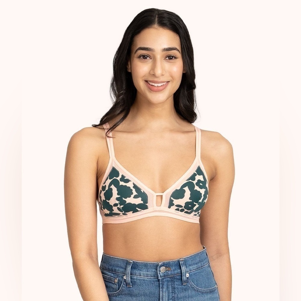 Lively | Floral Mesh‎ Trim Breathable Bralette in Retro Blooms Size Medium